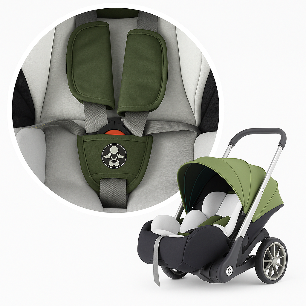 Harnais de sécurité pour bébé sur la poussette 4-en-1 verte Kalinatur.