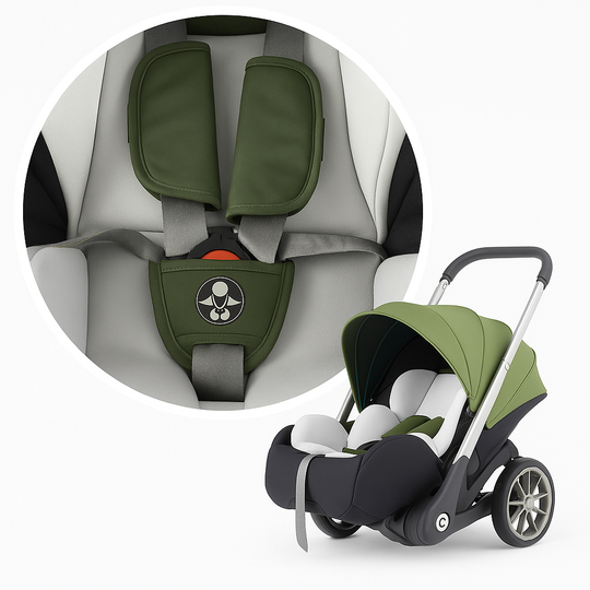 Harnais de sécurité pour bébé sur la poussette 4-en-1 verte Kalinatur.