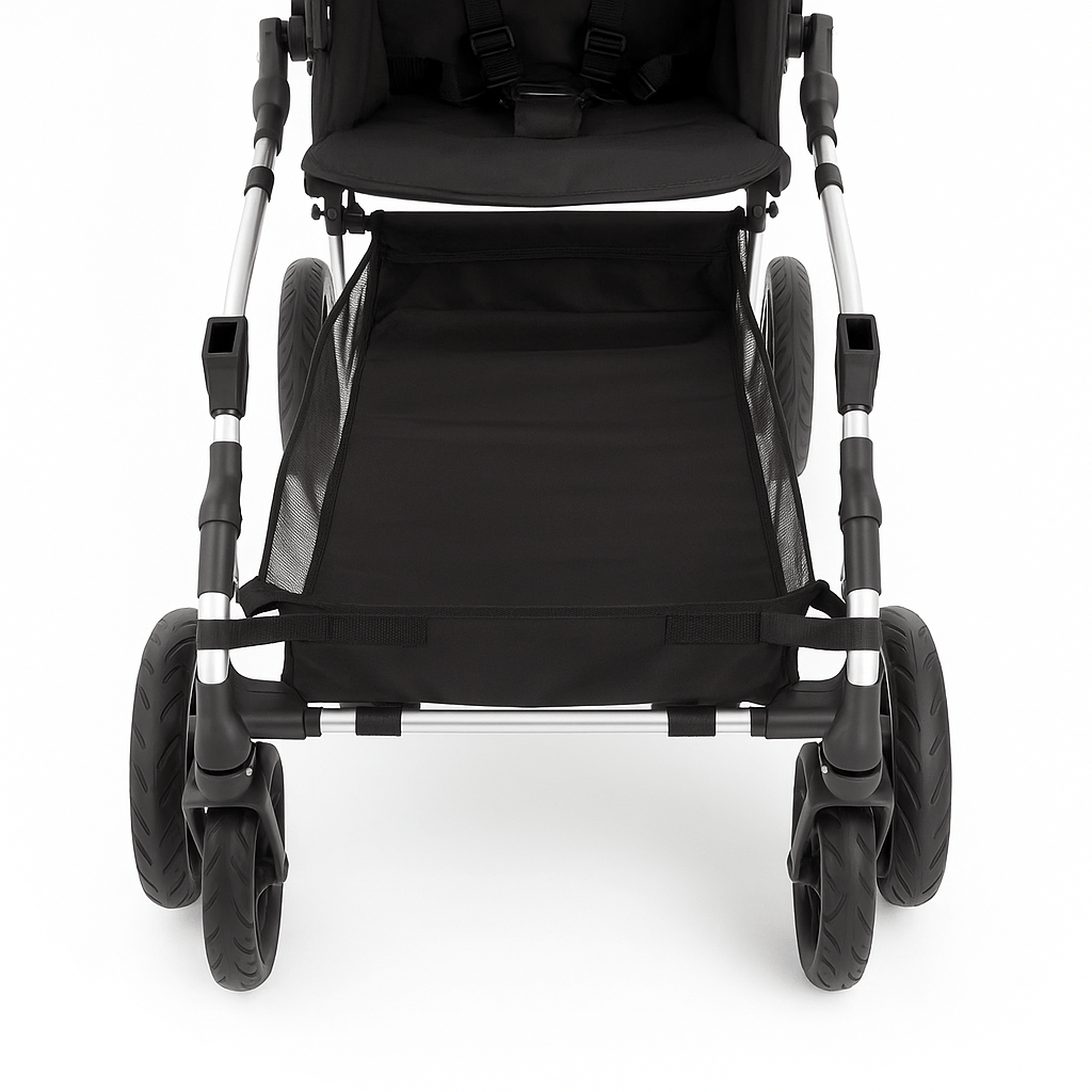 Grand panier de rangement sous la poussette jumeaux Kalinatur.