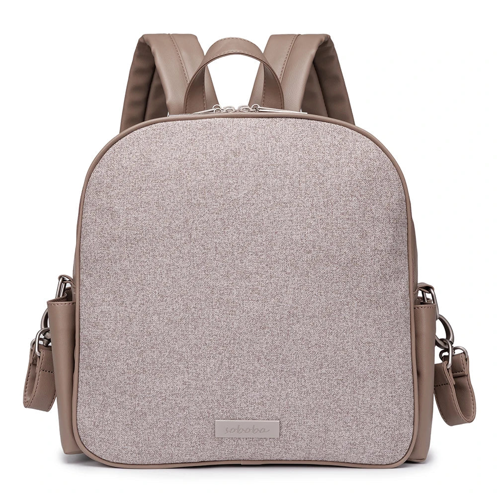 Sac à langer beige taupe Kalinatur vue avant, grande capacité et tissu imperméable.