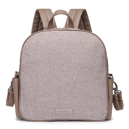Sac à langer beige taupe Kalinatur vue avant, grande capacité et tissu imperméable.
