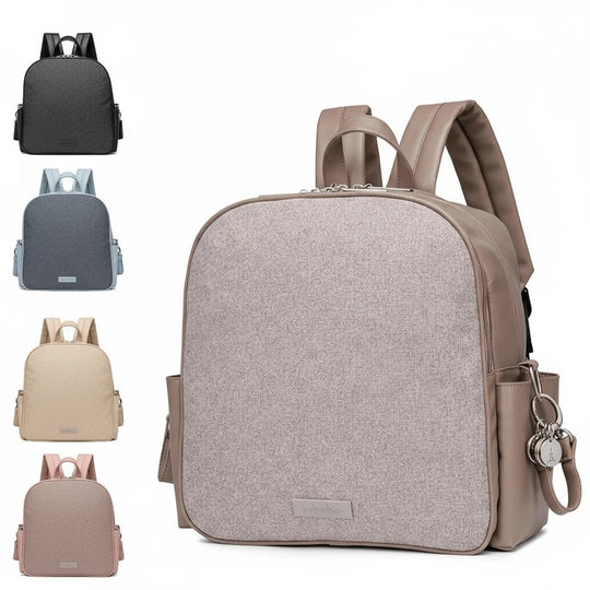 Collection sacs à langer Kalinatur en quatre couleurs : taupe, beige, noir et bleu.