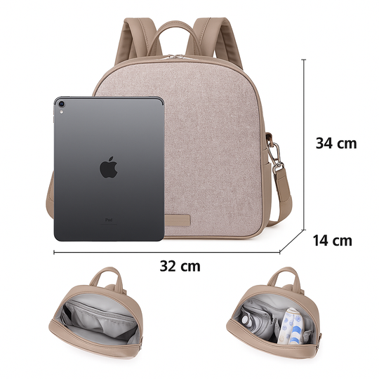 Dimensions du sac à langer Kalinatur : 32 cm de largeur, 34 cm de hauteur, 14 cm de profondeur.