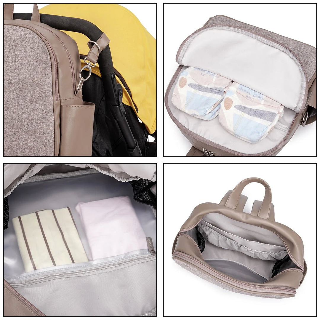 Détails intérieurs du sac à langer Kalinatur : poches, rangements et organisation.