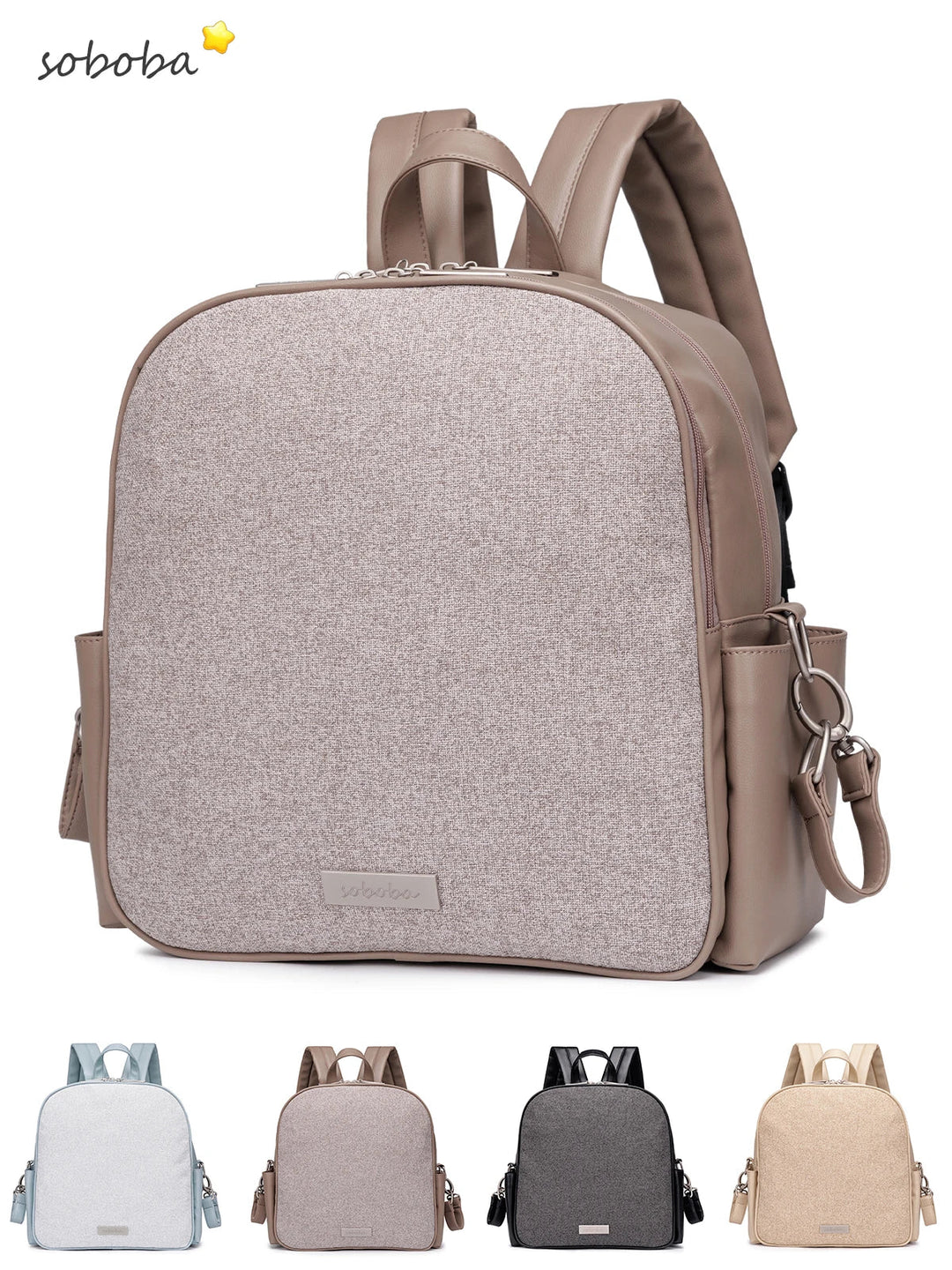 Sac à langer taupe Kalinatur modèle Soboba, grande capacité et tissu imperméable.