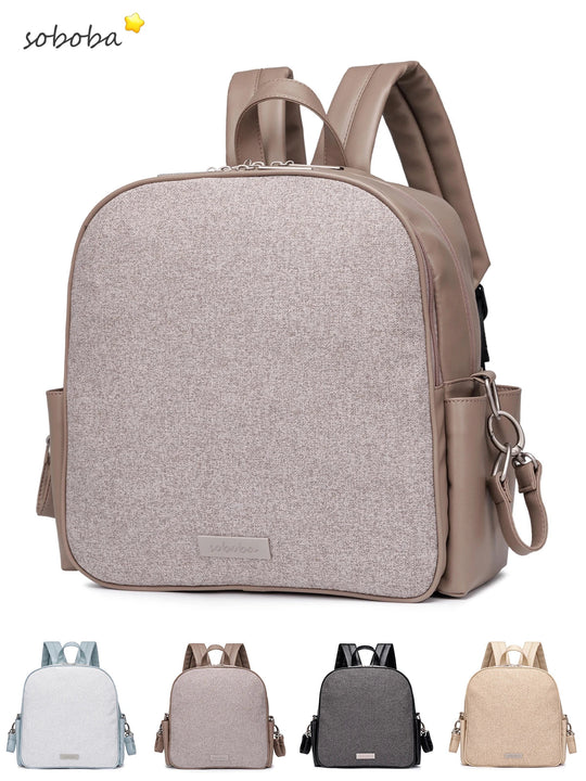 Sac à langer taupe Kalinatur modèle Soboba, grande capacité et tissu imperméable.
