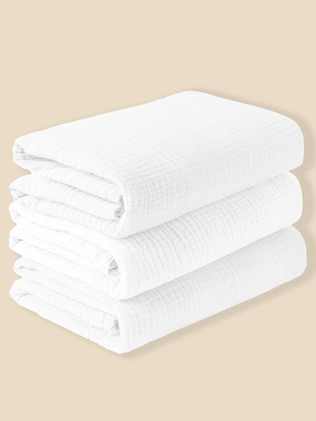 Lot de trois couvertures bébé en mousseline de coton blanc uni, douces et respirantes pour nouveau-né, Olive Lismaily