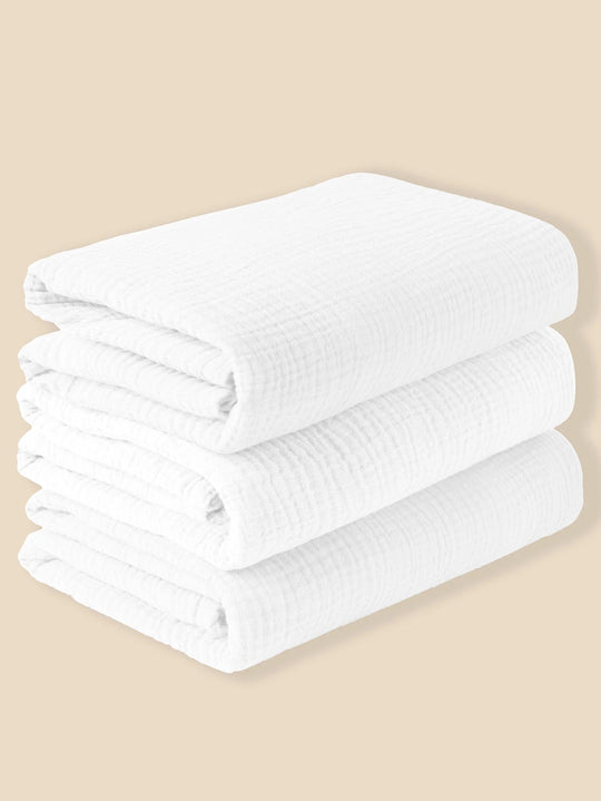 Lot de trois couvertures bébé en mousseline de coton blanc uni, douces et respirantes pour nouveau-né, Olive Lismaily