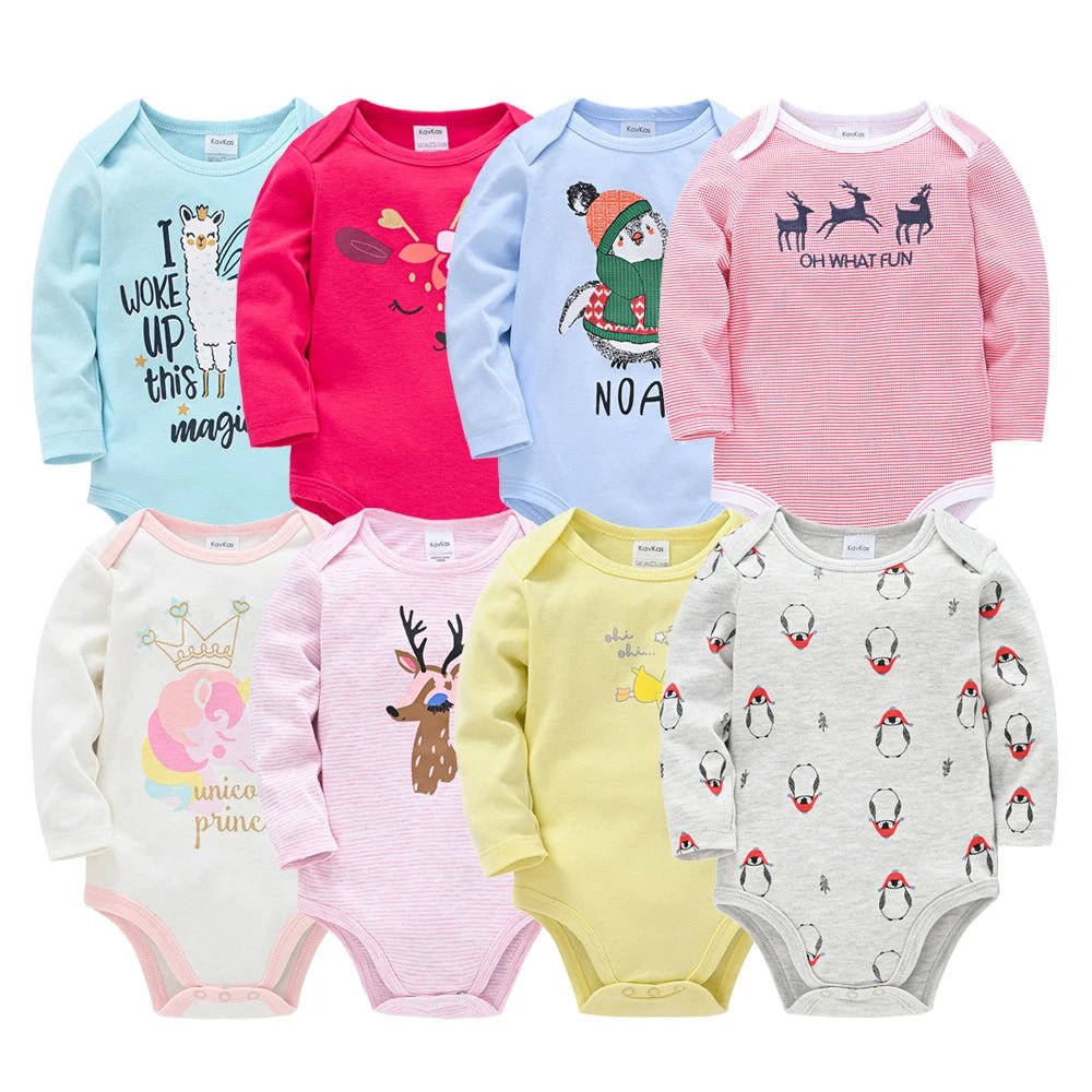 Set of 6 Baby Bodysuits 100% Cotton – Long Sleeves, Comfort &amp; Natural Softness | Kalinatur