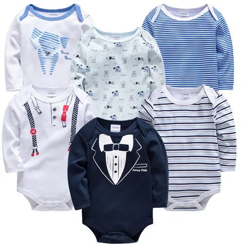 Set of 6 Baby Bodysuits 100% Cotton – Long Sleeves, Comfort &amp; Natural Softness | Kalinatur
