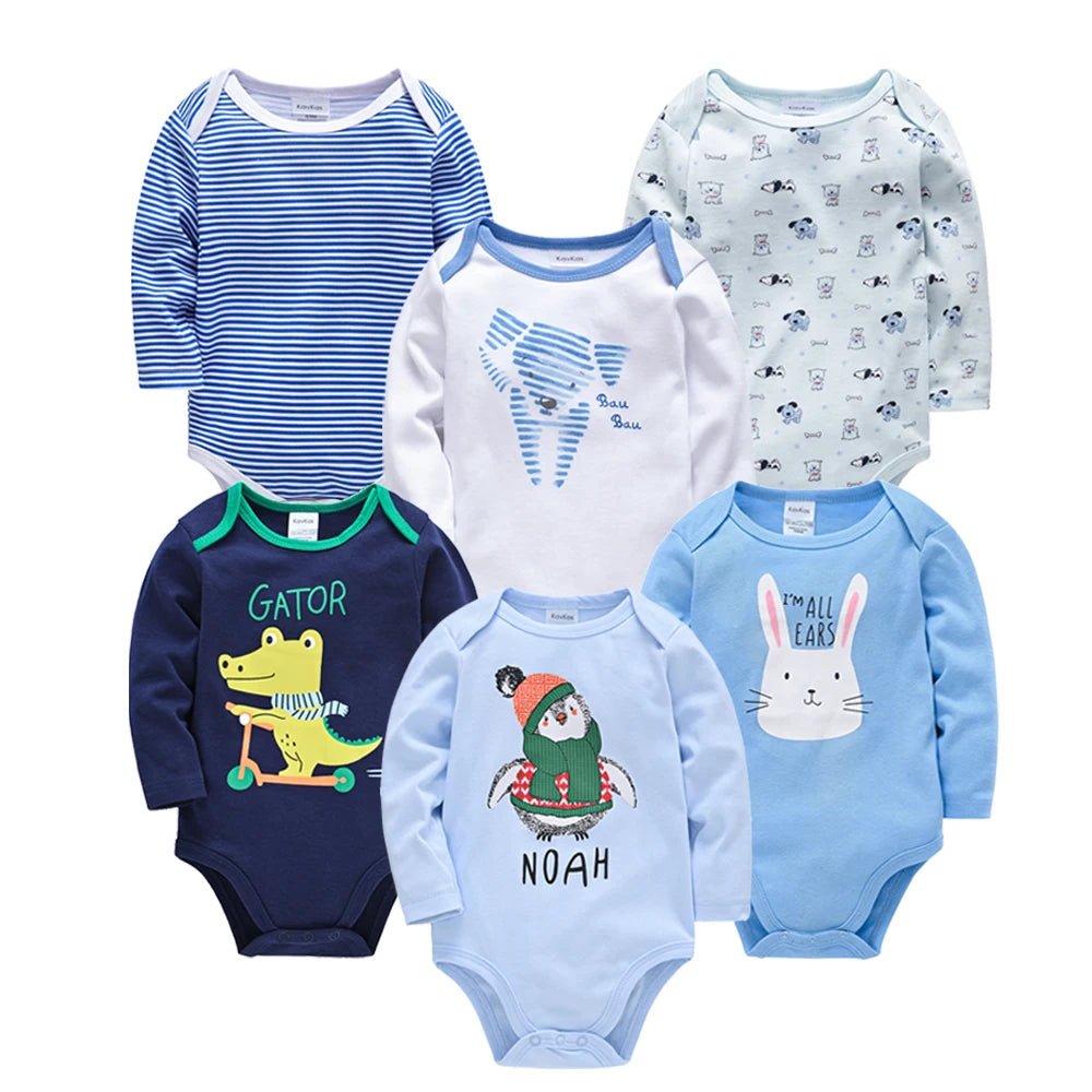 Set of 6 Baby Bodysuits 100% Cotton – Long Sleeves, Comfort &amp; Natural Softness | Kalinatur