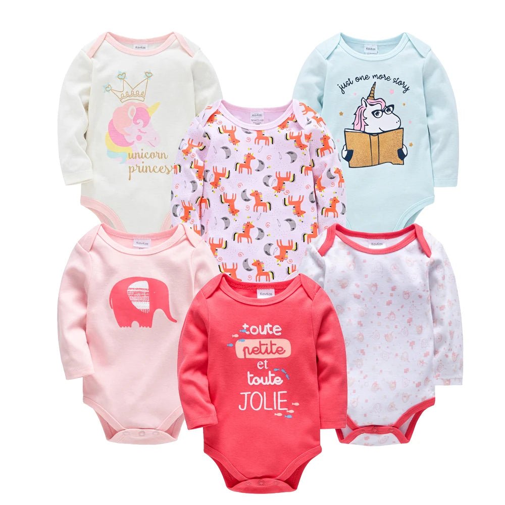 Set of 6 Baby Bodysuits 100% Cotton – Long Sleeves, Comfort &amp; Natural Softness | Kalinatur