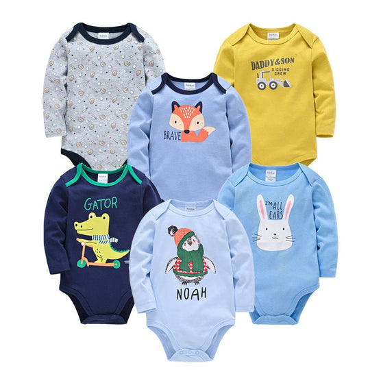 Set of 6 Baby Bodysuits 100% Cotton – Long Sleeves, Comfort &amp; Natural Softness | Kalinatur