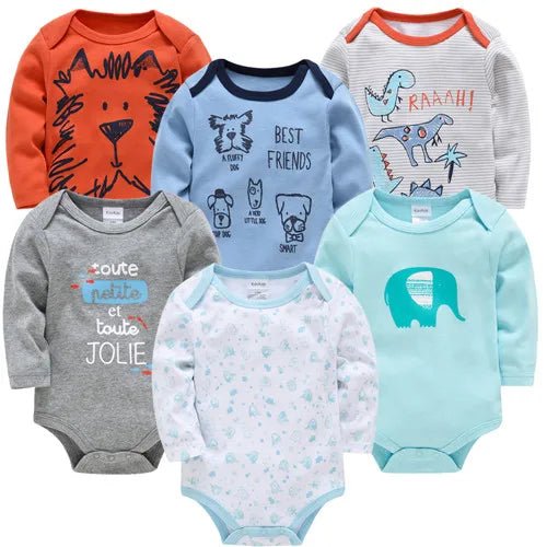Set of 6 Baby Bodysuits 100% Cotton – Long Sleeves, Comfort &amp; Natural Softness | Kalinatur