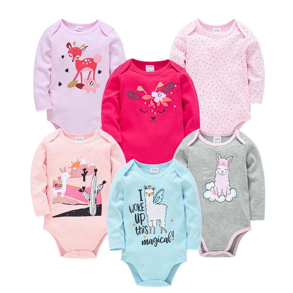 Set of 6 Baby Bodysuits 100% Cotton – Long Sleeves, Comfort &amp; Natural Softness | Kalinatur