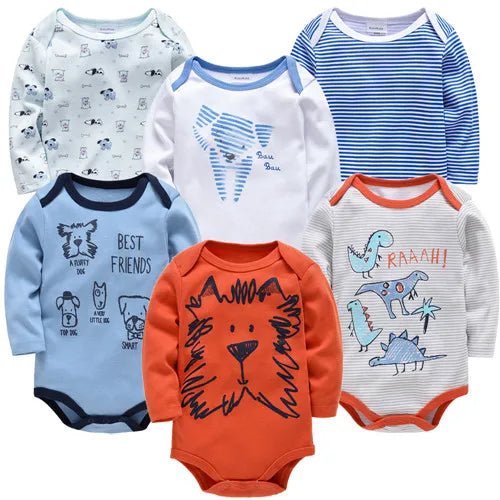 Set of 6 Baby Bodysuits 100% Cotton – Long Sleeves, Comfort &amp; Natural Softness | Kalinatur