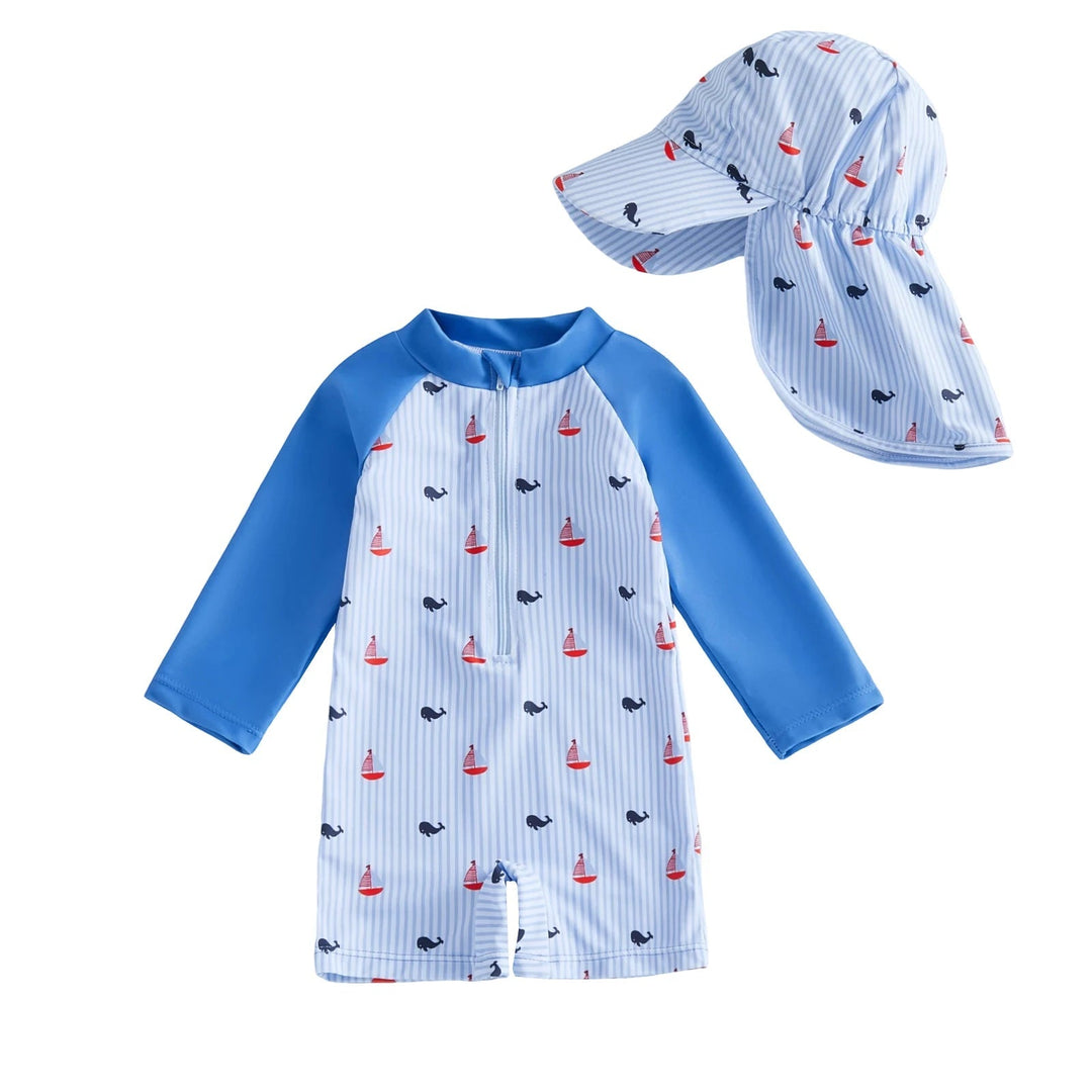 Maillot de bain bébé anti-UV manches longues avec chapeau | UPF50+ Kalinatur