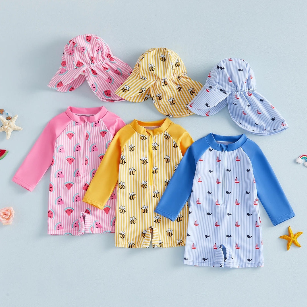 Maillot de bain bébé anti-UV manches longues avec chapeau | UPF50+ Kalinatur
