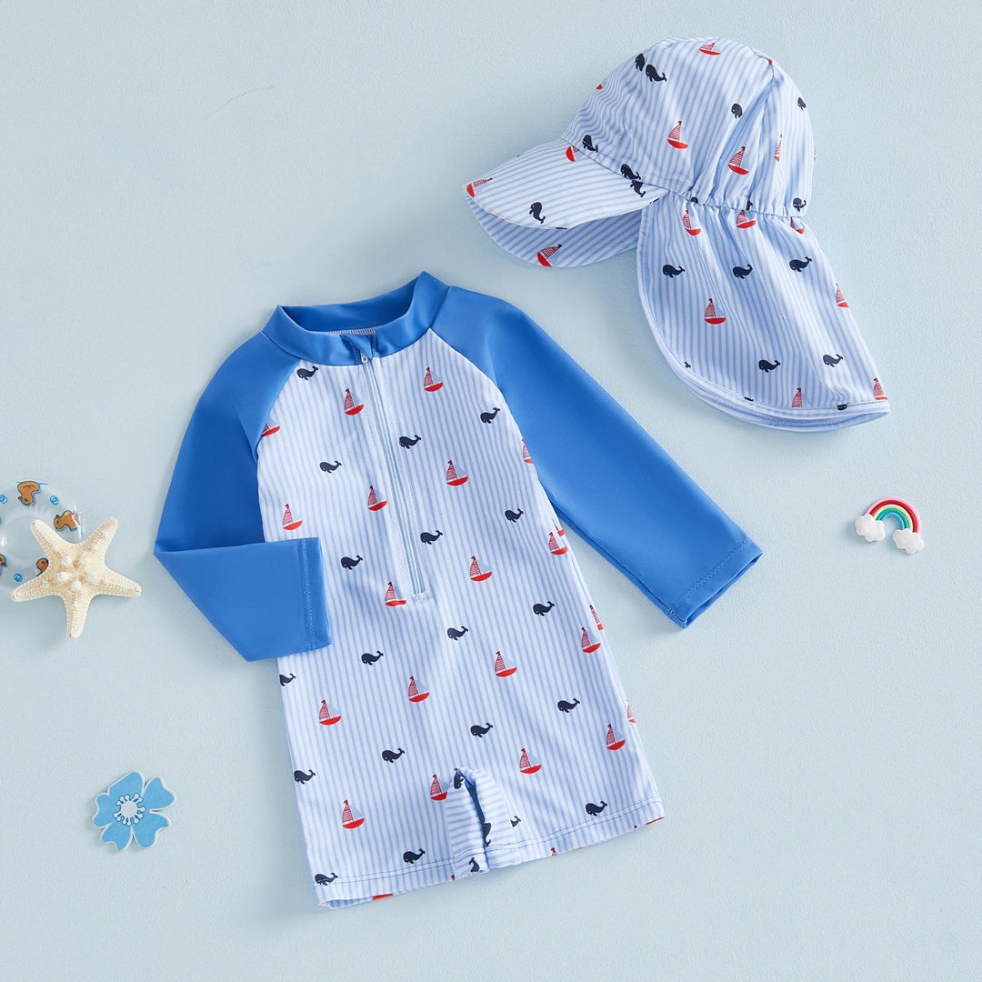 Maillot de bain bébé anti-UV manches longues avec chapeau | UPF50+ Kalinatur