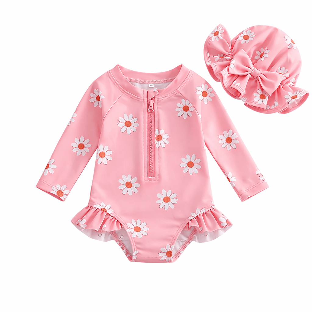 Maillot de bain bébé fille anti-UV manches longues avec chapeau Kalinatur