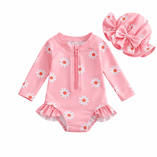Maillot de bain bébé fille anti-UV manches longues avec chapeau Kalinatur