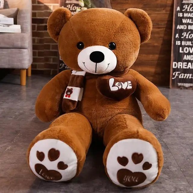 Ours en peluche marron foncé avec écharpe et cœur Love – Kalinatur