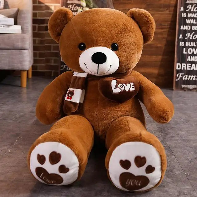 Ours en peluche marron foncé avec écharpe et cœur Love – Kalinatur