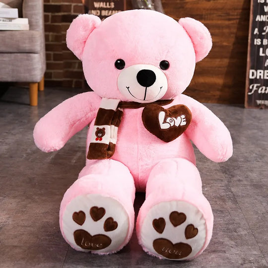 Ours en peluche rose avec écharpe et cœur Love – Kalinatur