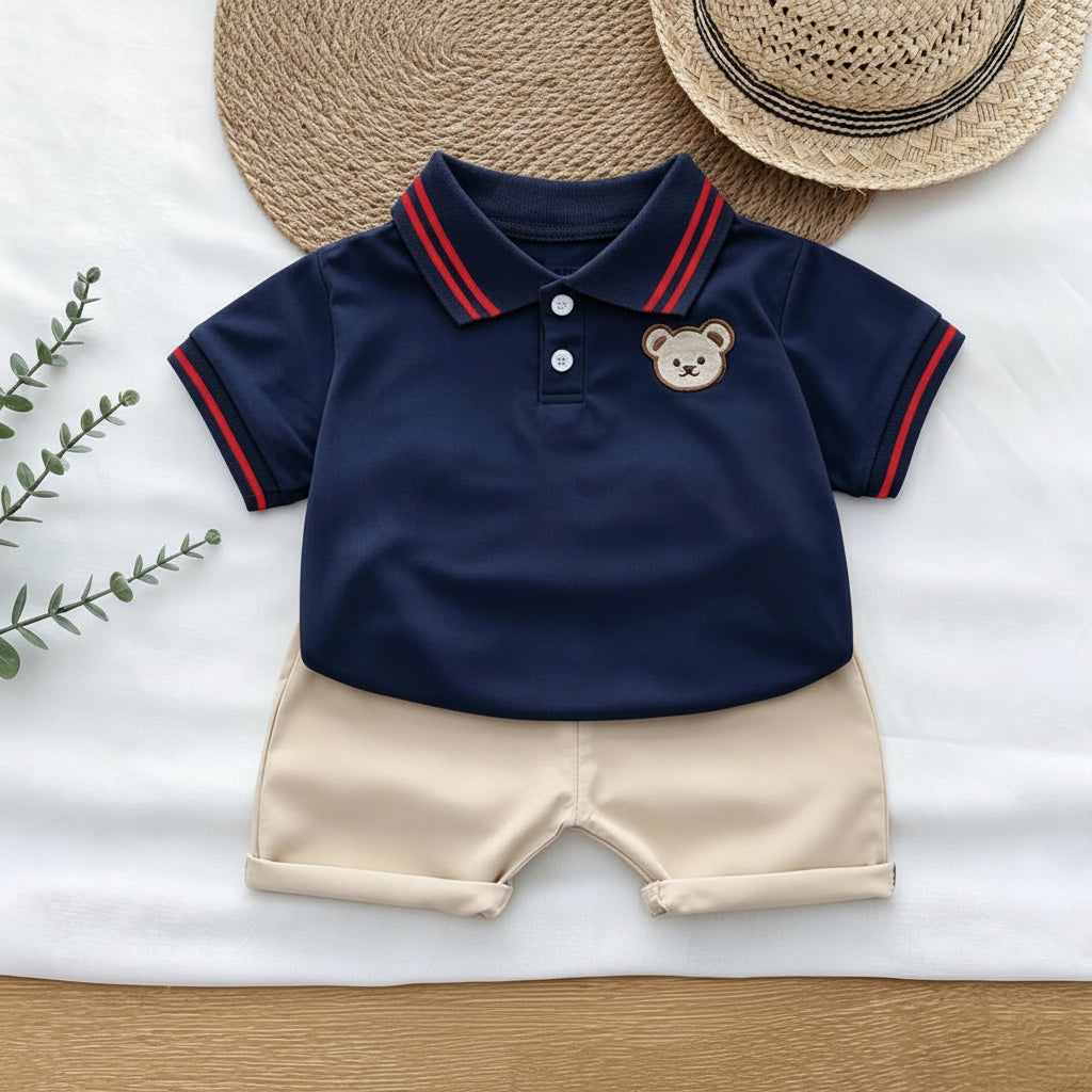 Ensemble polo et short brodés motif ours
