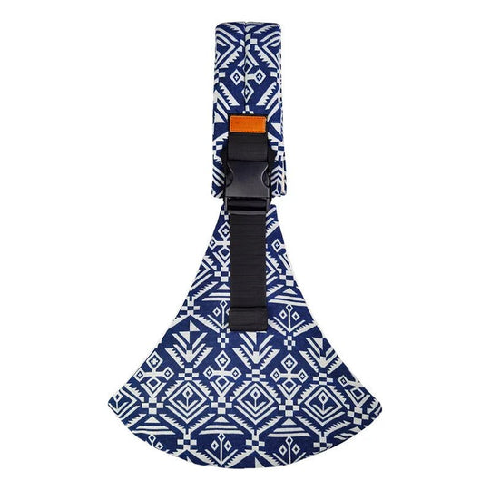 Harnais de sécurité pour bébé Kalinatur, motif tribal bleu et blanc, avec boucle renforcée.
