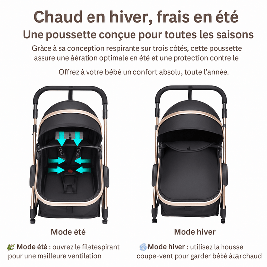 Poussette Bébé 3 en 1 Kalinatur™ – Légère, Pliable et Confortable dès la Naissance Kalinatur