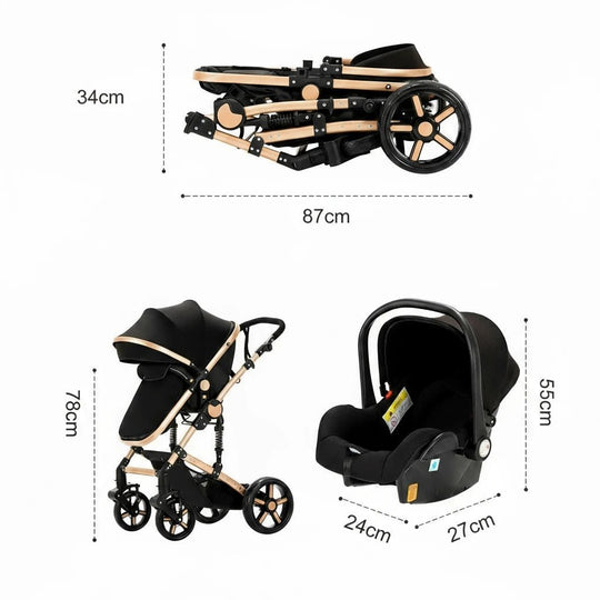 Poussette Bébé 3 en 1 Multifonction Kalinatur™ – Pliable, Tout-Terrain et Confort Absolu dès la Naissance