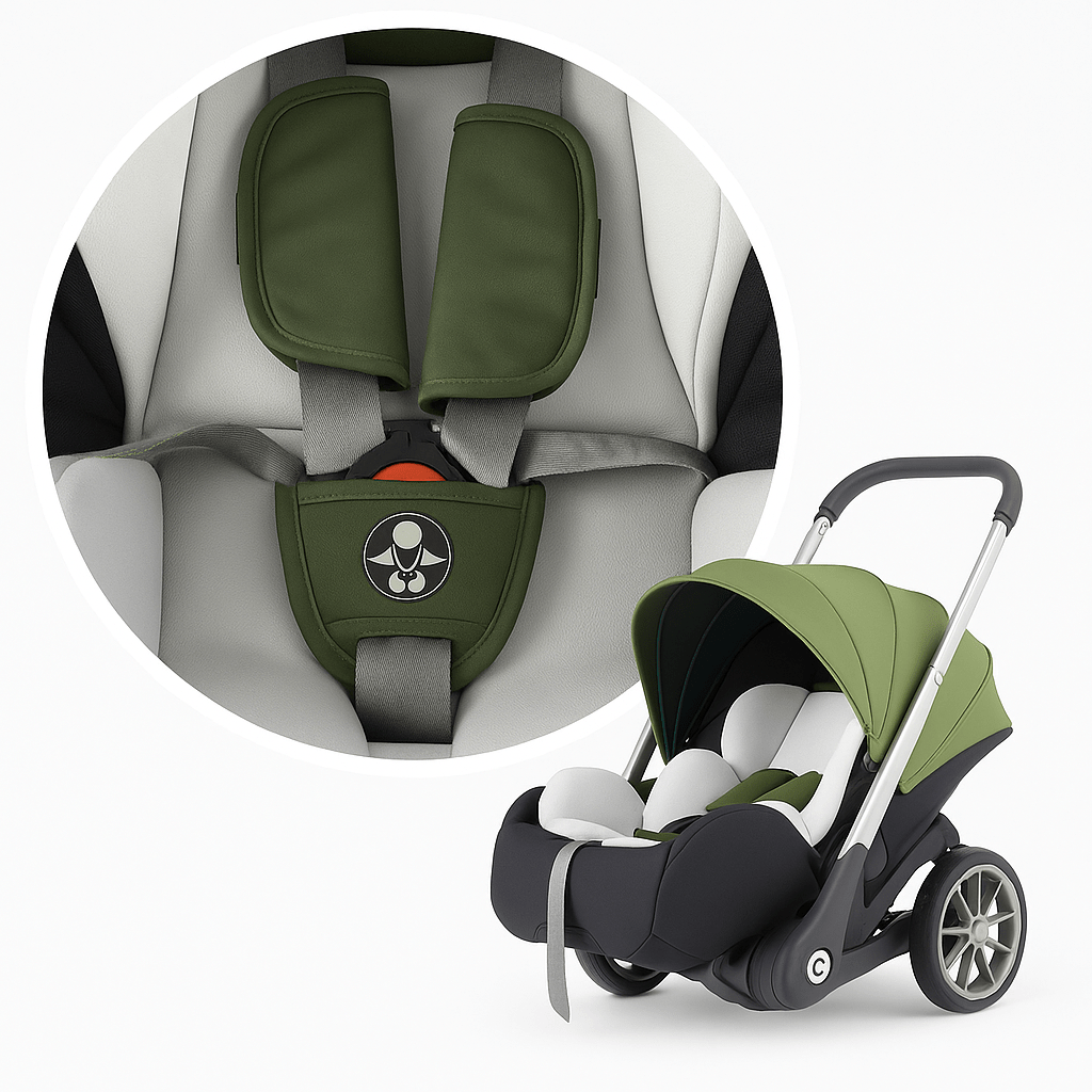 Harnais de sécurité pour bébé sur la poussette 4-en-1 verte Kalinatur.