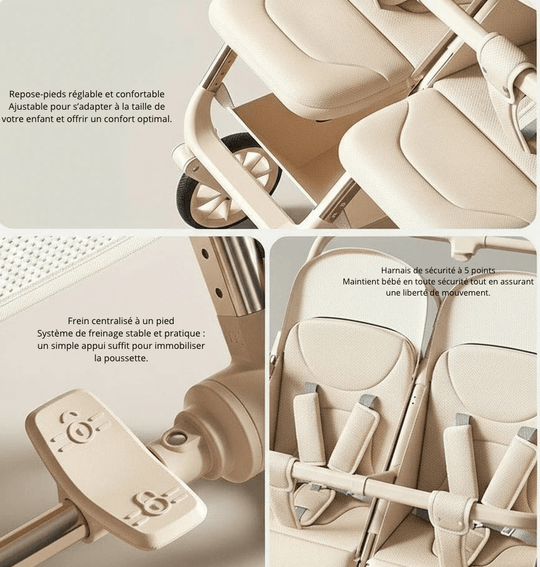 Poussette Jumelle Haut de Gamme, Siège Réversible & Design Luxe