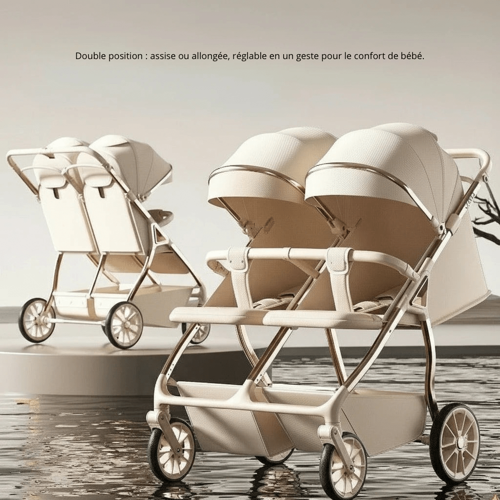 Poussette Jumelle Haut de Gamme, Siège Réversible & Design Luxe