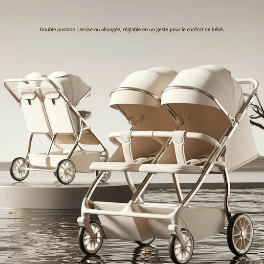 Poussette Jumelle Haut de Gamme, Siège Réversible & Design Luxe