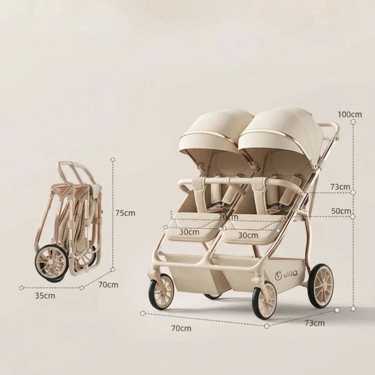 Poussette Jumelle Haut de Gamme, Siège Réversible & Design Luxe