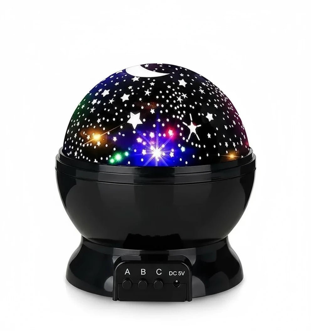Projecteur ciel étoilé noir pour bébé – lampe de nuit avec lune et étoiles colorées – lumière apaisante et décorative – produit Kalinatur™