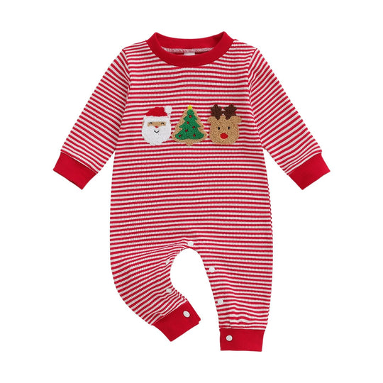 Pijamas navideños para bebés de 0 a 18 meses: algodón suave y elástico, mangas largas, bordado de árbol de Navidad | Pijamas navideños para bebés de 0 a 18 meses: algodón suave y elástico, mangas largas, bordado de árbol de Navidad |