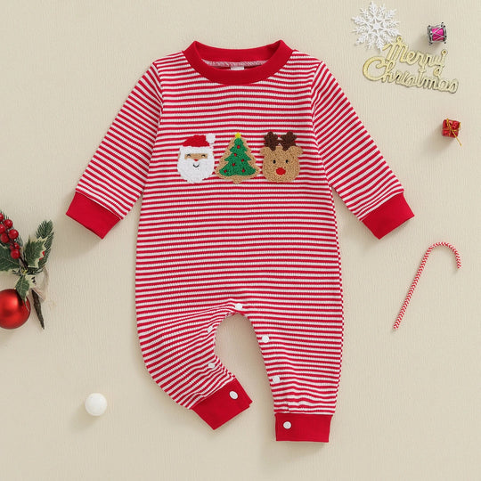 Pijamas navideños para bebés de 0 a 18 meses: algodón suave y elástico, mangas largas, bordado de árbol de Navidad | Pijamas navideños para bebés de 0 a 18 meses: algodón suave y elástico, mangas largas, bordado de árbol de Navidad |
