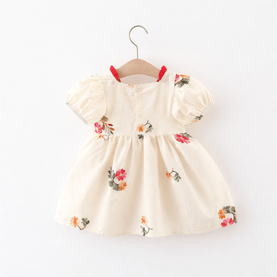 Robe Bébé Fille Blanche Brodée à Manches Bouffantes Kalinatur
