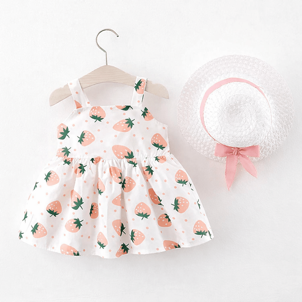 ensemble bébé fille robe fraises été avec chapeau
