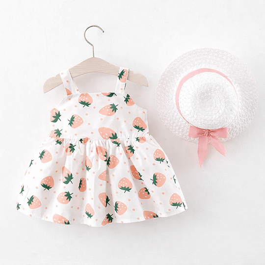 ensemble bébé fille robe fraises été avec chapeau
