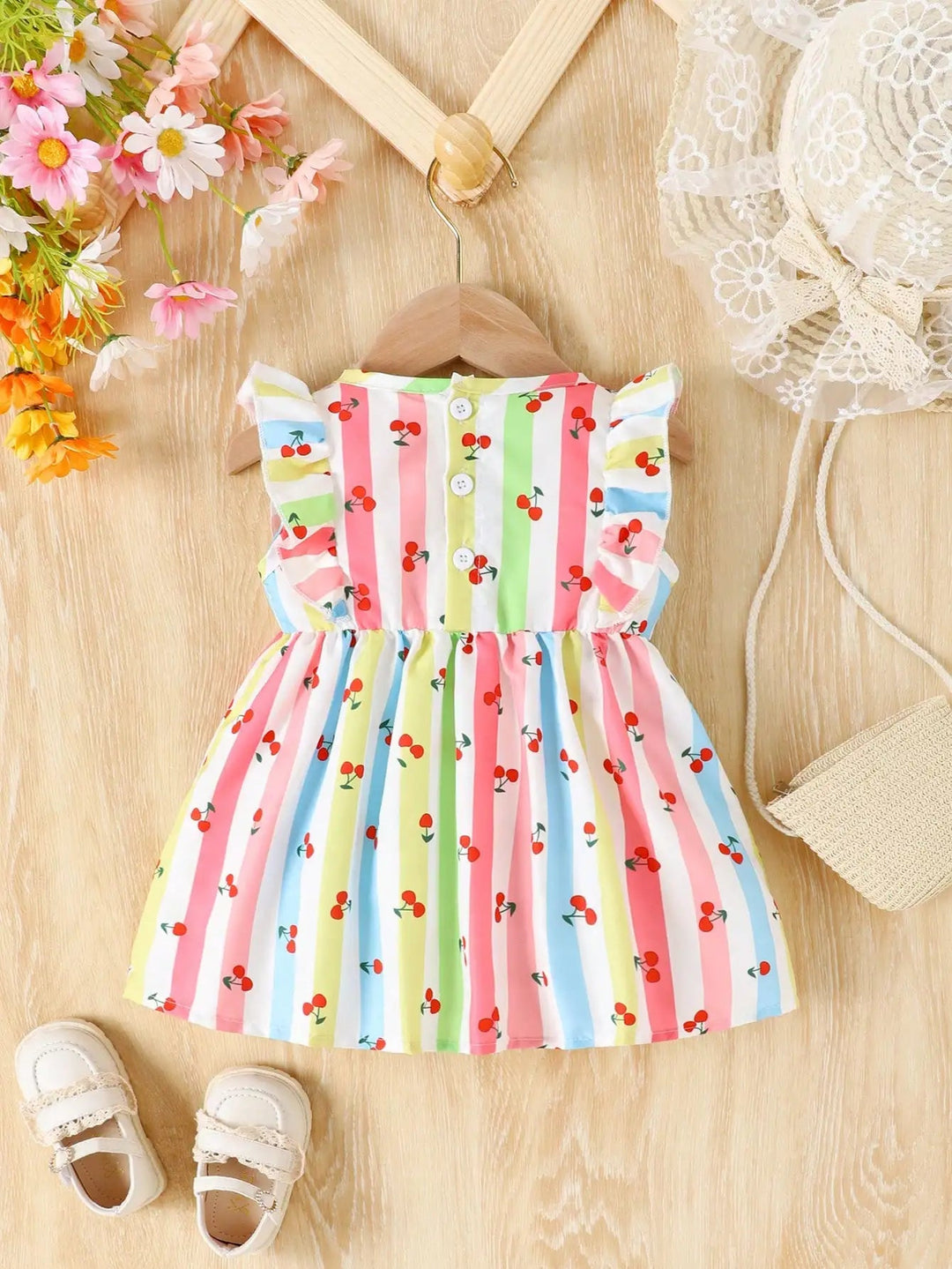 Robe Bébé Fille Été Multicolore à Cerises avec Nœud Kalinatur