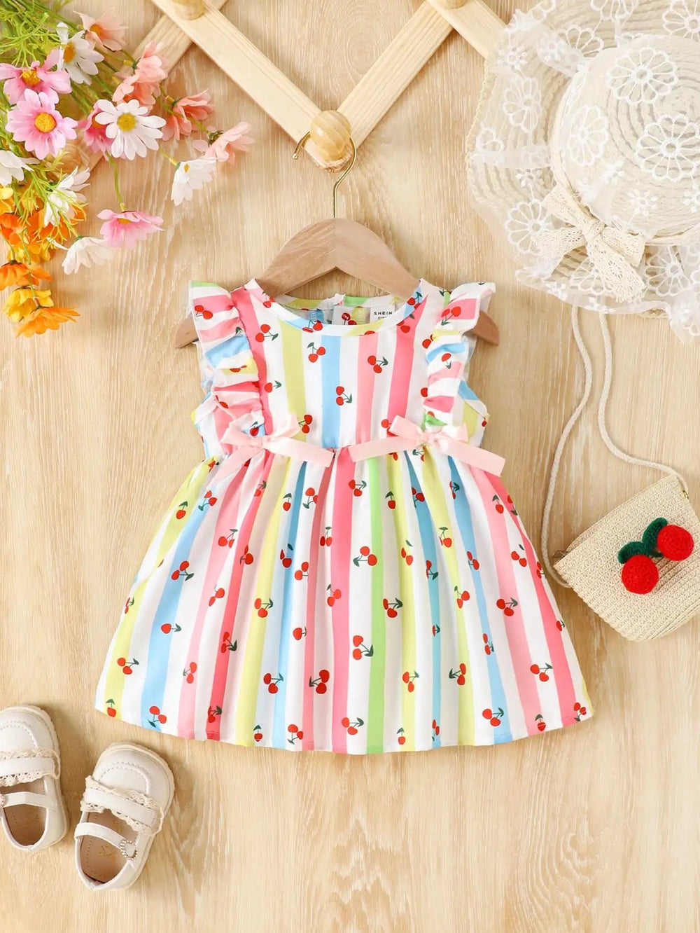Robe Bébé Fille Été Multicolore à Cerises avec Nœud Kalinatur