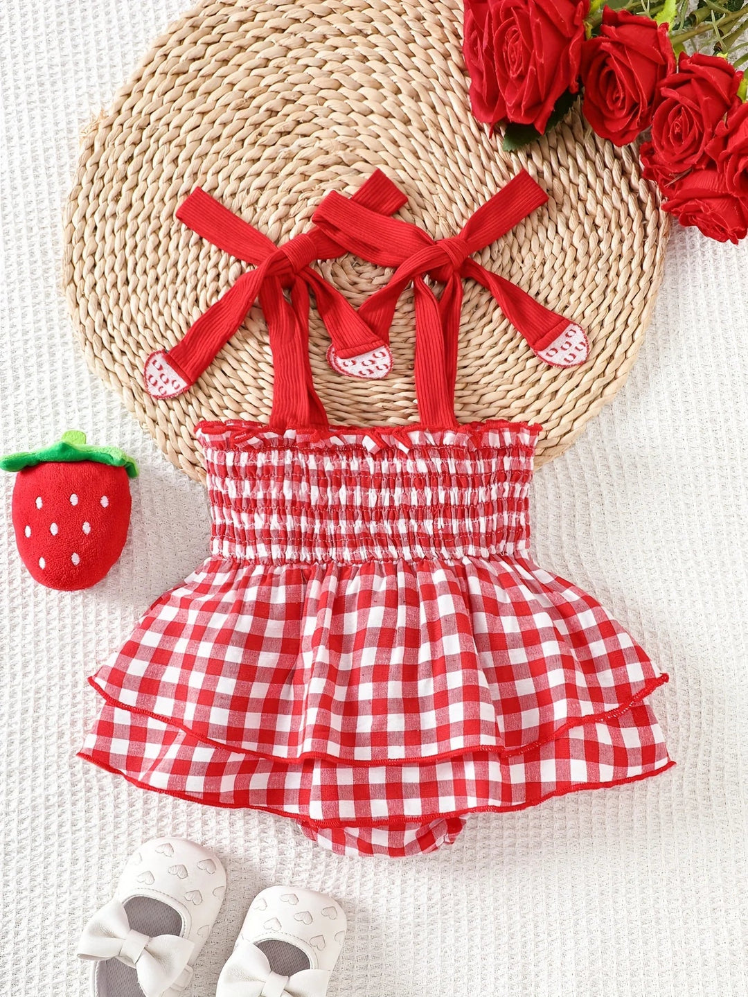 Robe Bébé Fille Vichy Rouge Fraises Kalinatur