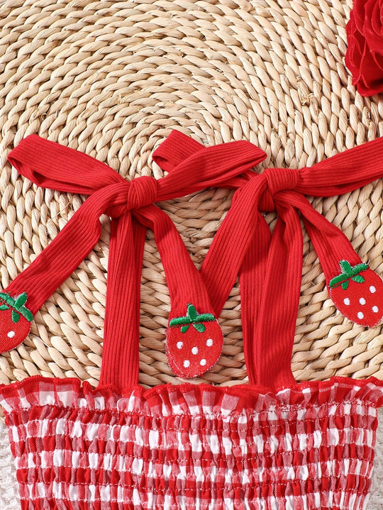 Robe Bébé Fille Vichy Rouge Fraises Kalinatur