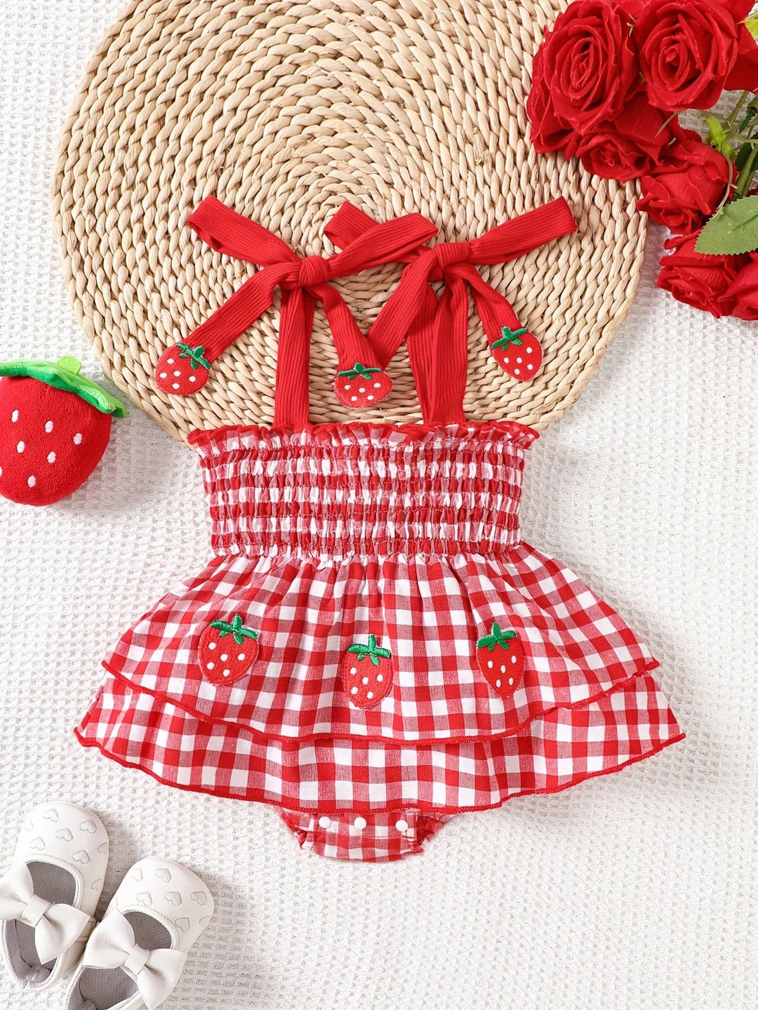 Robe Bébé Fille Vichy Rouge Fraises Kalinatur