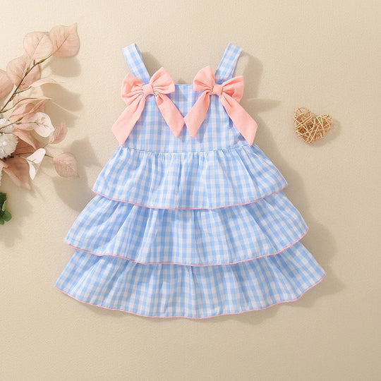 robe bleu a noeuds rose