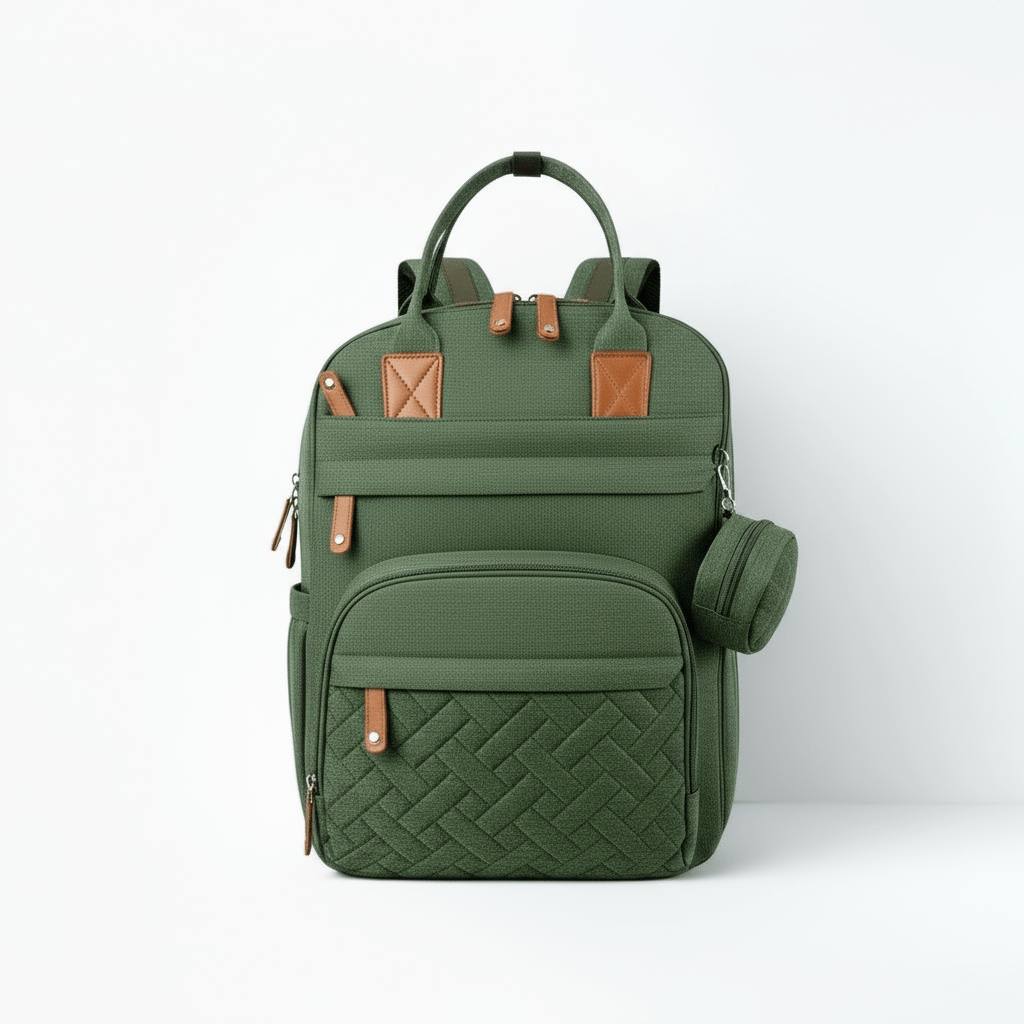 Sac à dos à langer vert forêt imperméable avec multiples rangements – Kalinatur